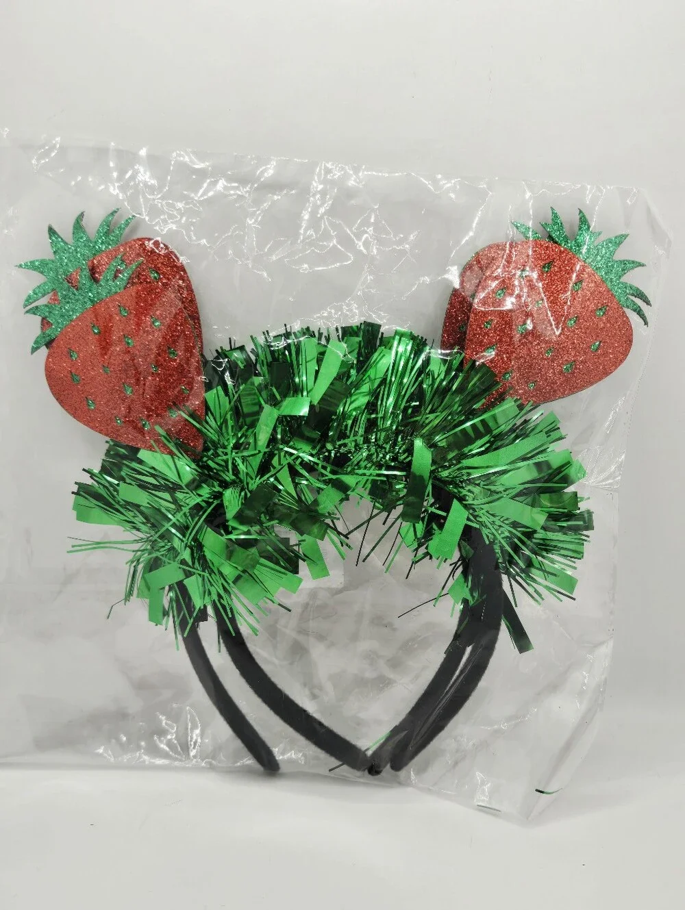 Set of 2 new strawberry-themed party headbands featuring glitter red strawberrie